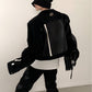 【24s January.】Black Glossy Striped Short Leather Jacket