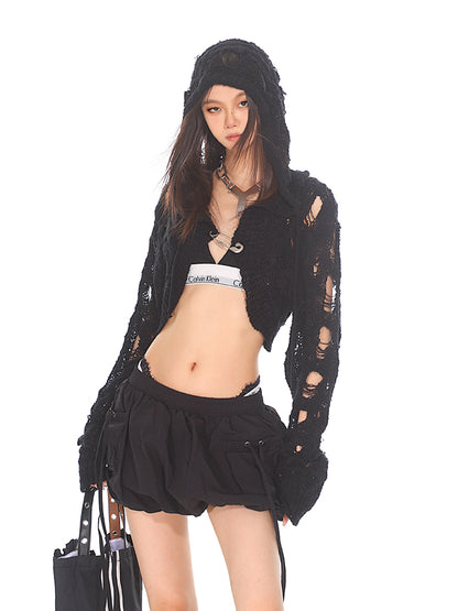 【24s Oct】Hot Girls Hollow Long Sleeve Hooded Cardigan