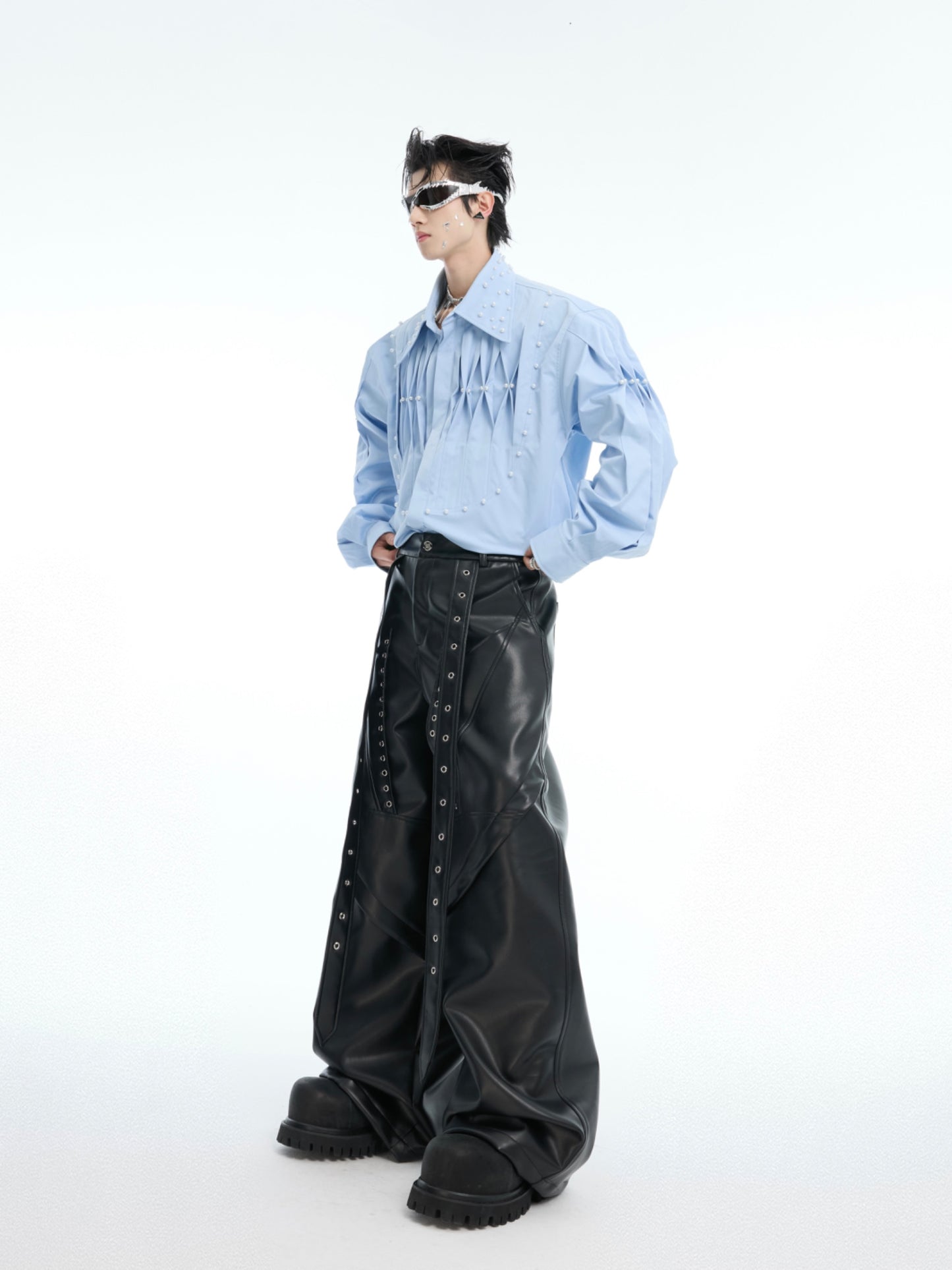 【25s Mar.】Niche Pleated Deconstructed Pearl Embellished Shirt