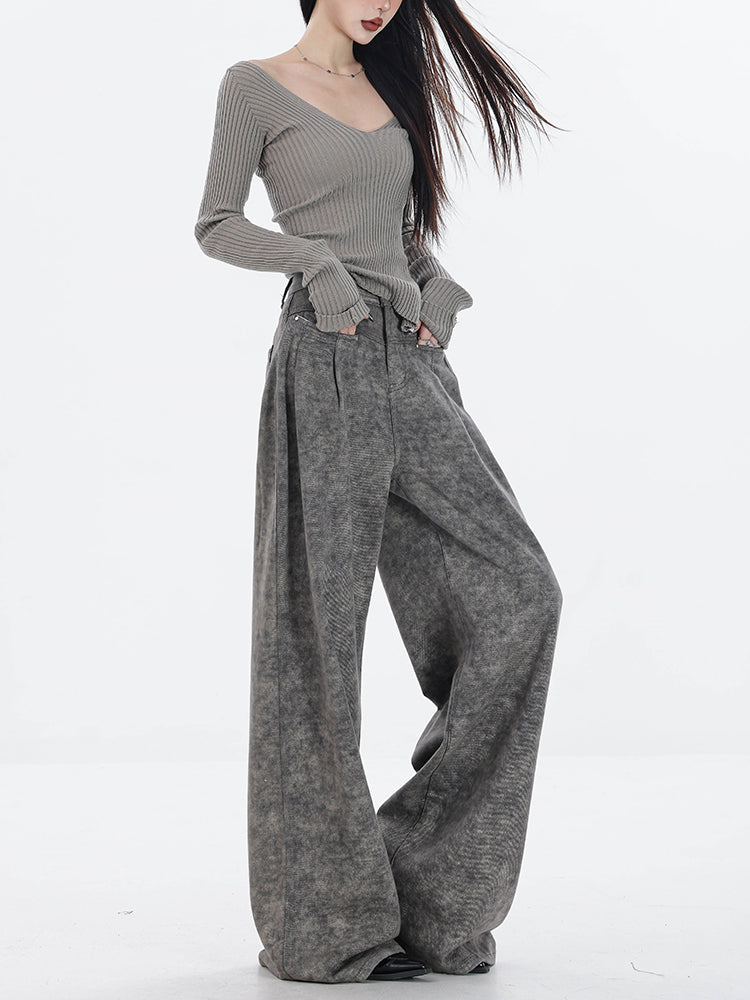 【24s Sep.】High Waist Grey Wide Leg Jeans ArtsKoreanMan