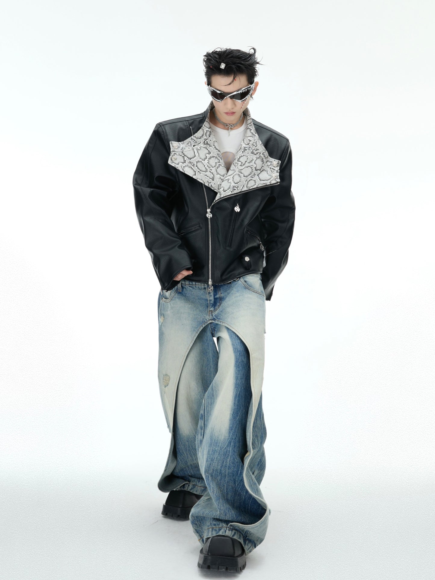 【25s Feb.】Snake Print PU Leather Jacket