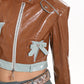 【24s January.】Paneled Deconstructed Bow Leather Biker Jacket