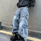 【25s Mar.】Multi-pocket Ripped Ribbon Straight Jeans