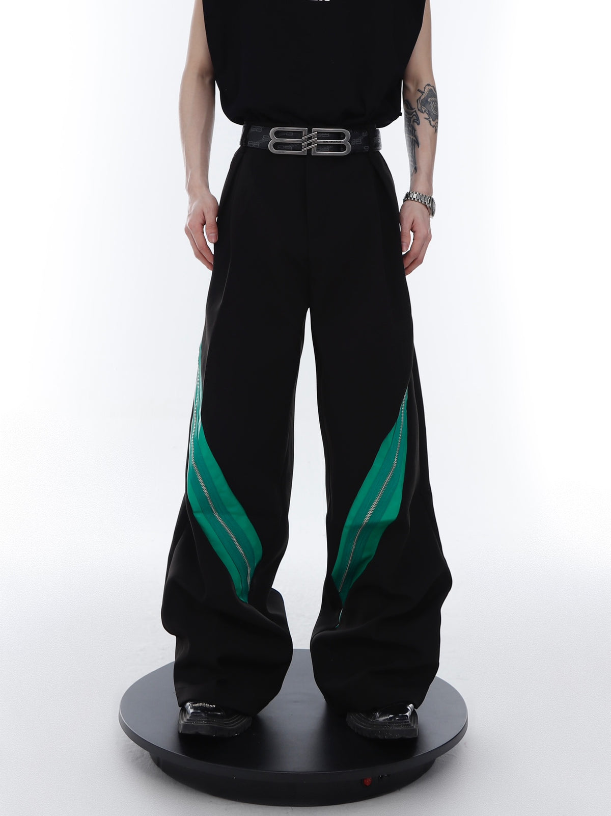 Zipper Contrast Color Stitching Trousers ArtsKoreanMan