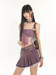 【24s July.】Hot Girl Lace Purple Denim Vest + Short Skirt ArtsKoreanMan