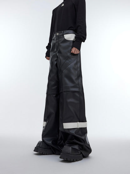 【23s November.】Deconstructed Geometric Lines Matte PU Leather Pants