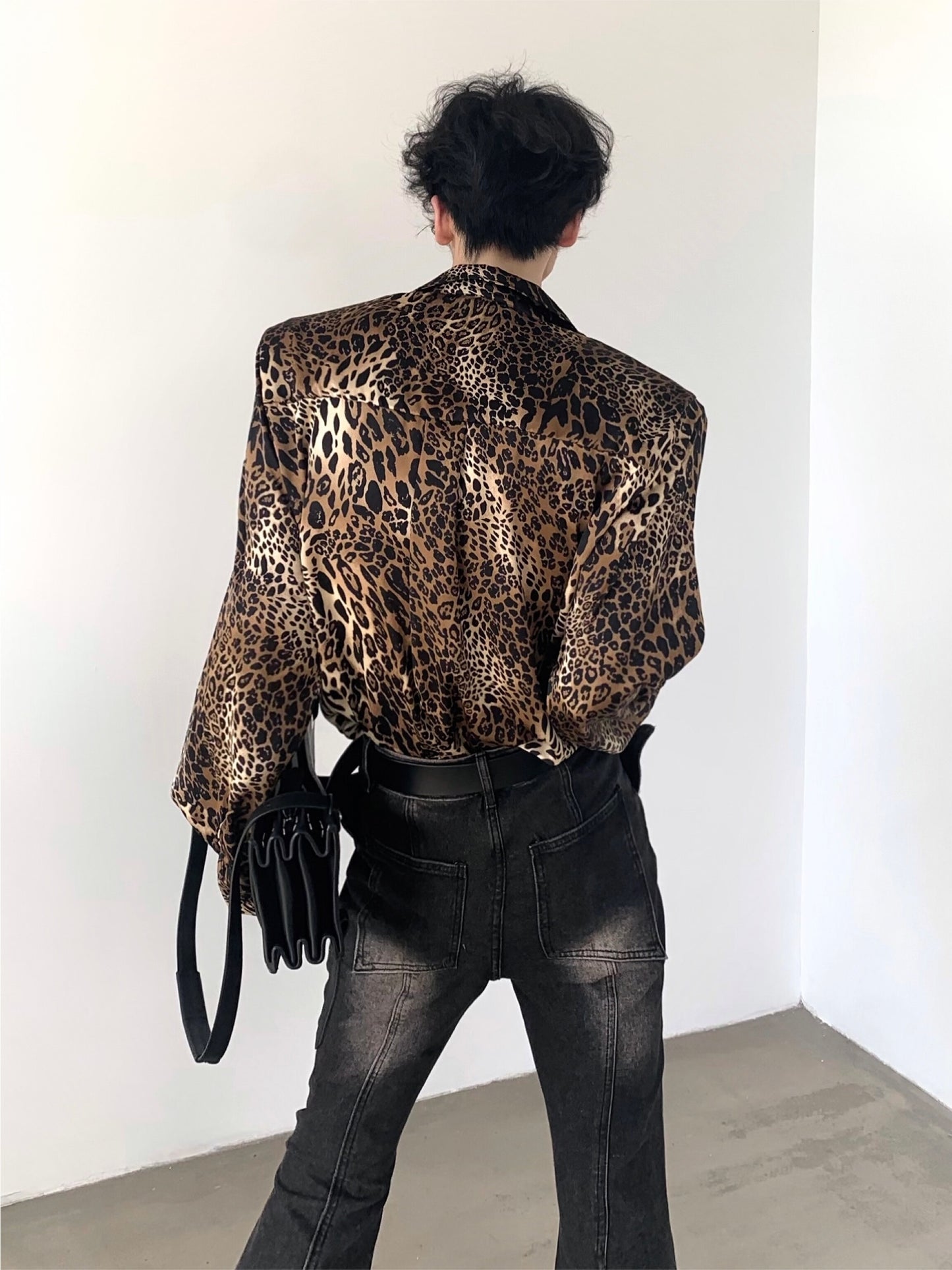 【24s Nov.】American Retro Shoulder Pad Leopard Print Shirt