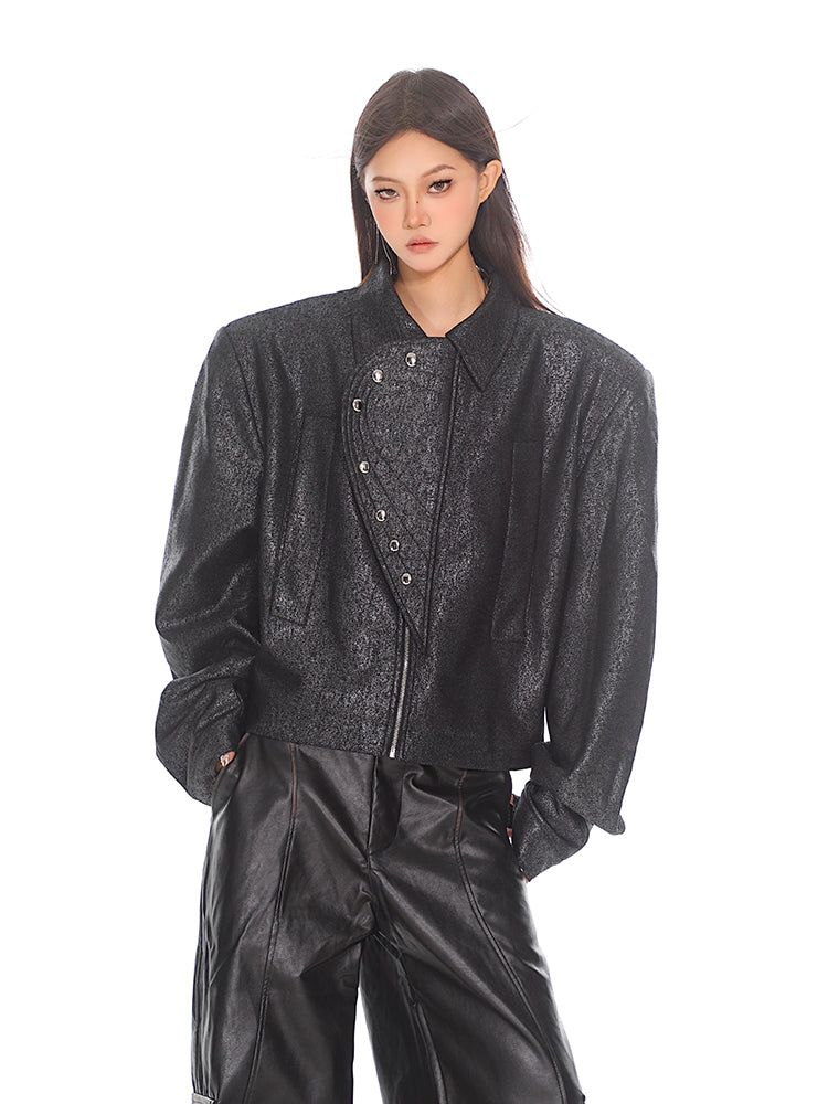 【24s Oct.】Luxurious Glossy Textured Short Jacket