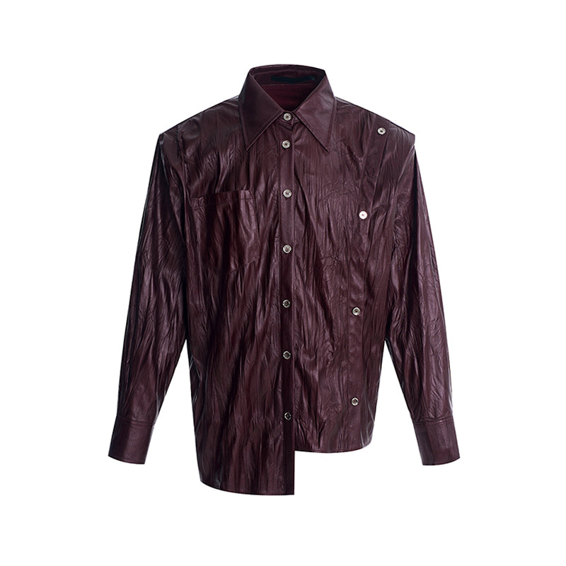 【24s Oct.】Niche Design Textured Patent Leather Metal Button Shirt