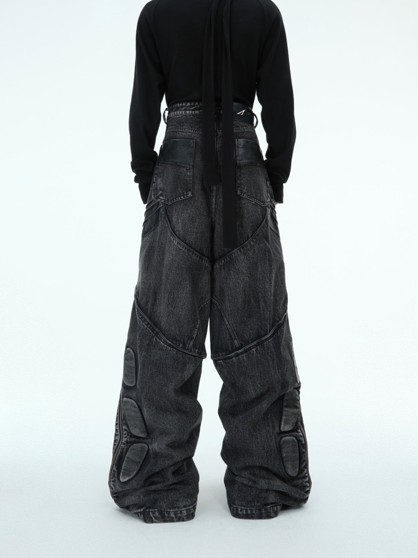 【25s Jan.】Armor deconstructed PU leather patchwork jeans