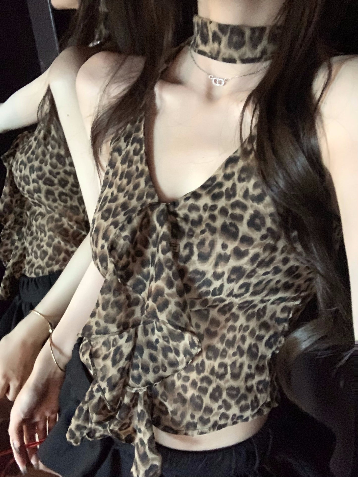 【25s Mar.】Leopard Print Halter Neck Halter Top