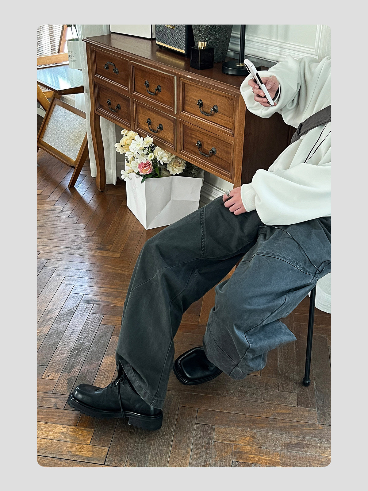 Washed Leather Square-Toe Derby Shoes