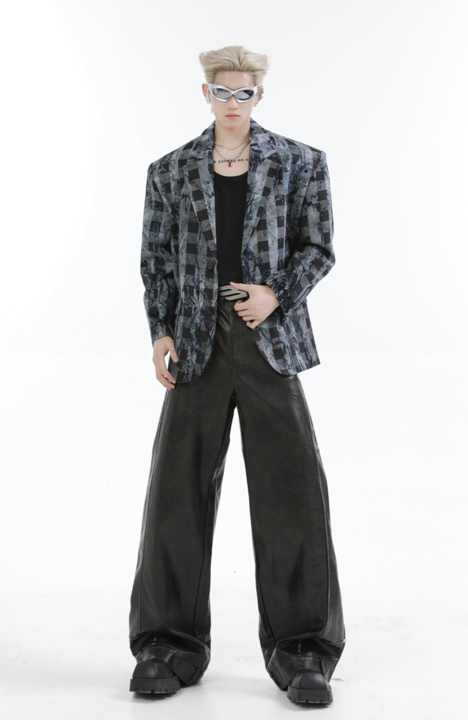 【24s Nov.】High Street Tie-Dye Plaid Loose Suit