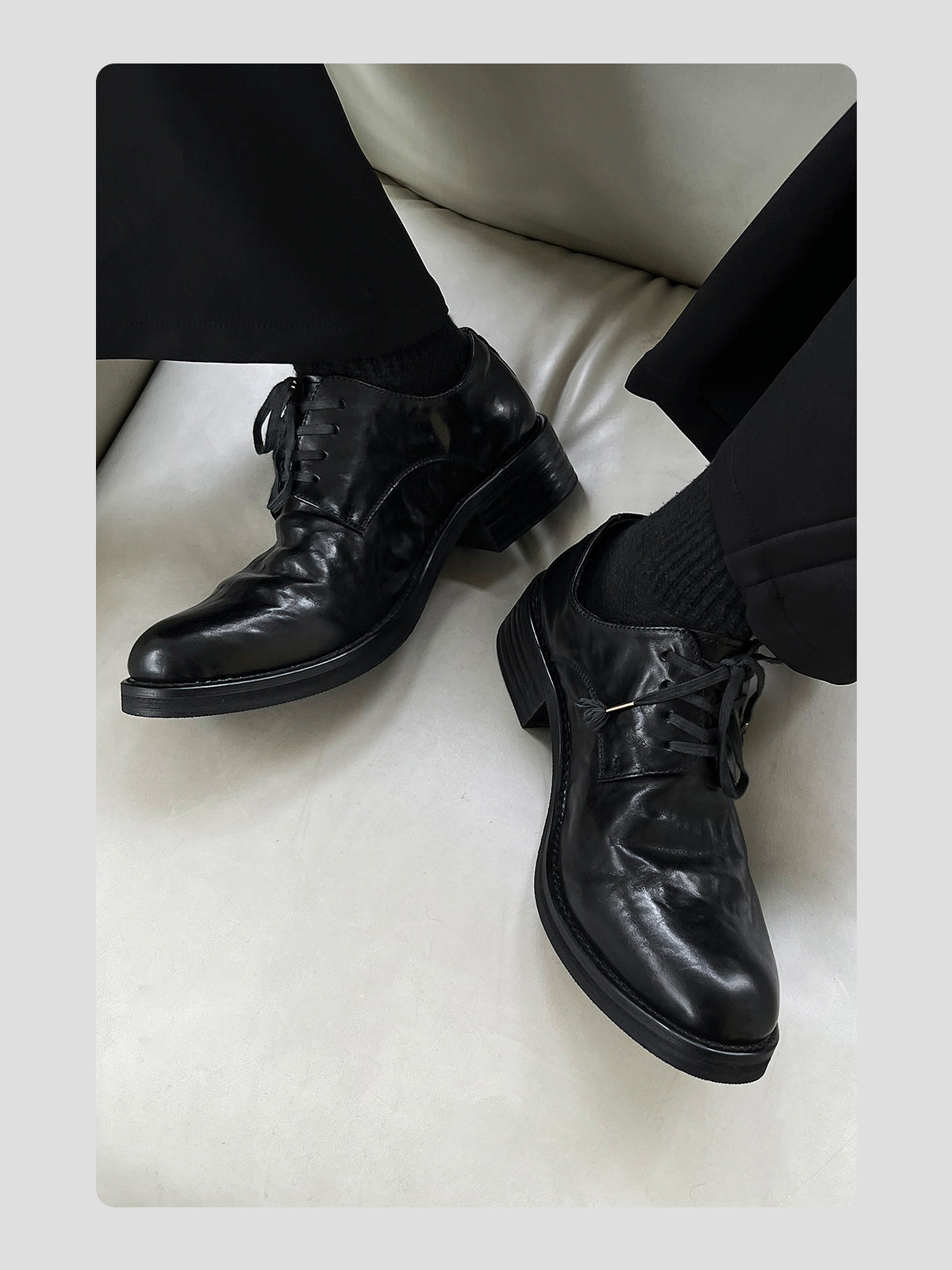 Wrinkled Top-grain Cowhide Pointed-toe Leather Shoes