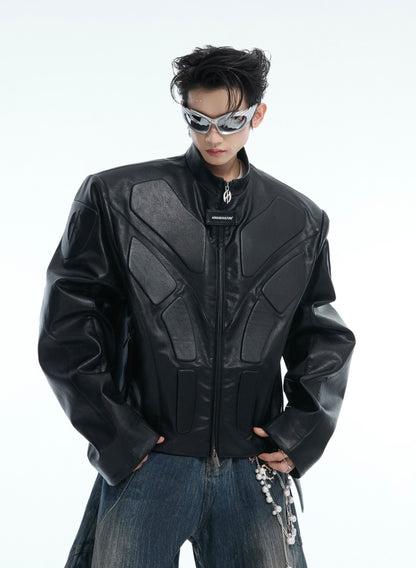 【25s Mar.】3D Relief Motorcycle Armor Leather Jacket