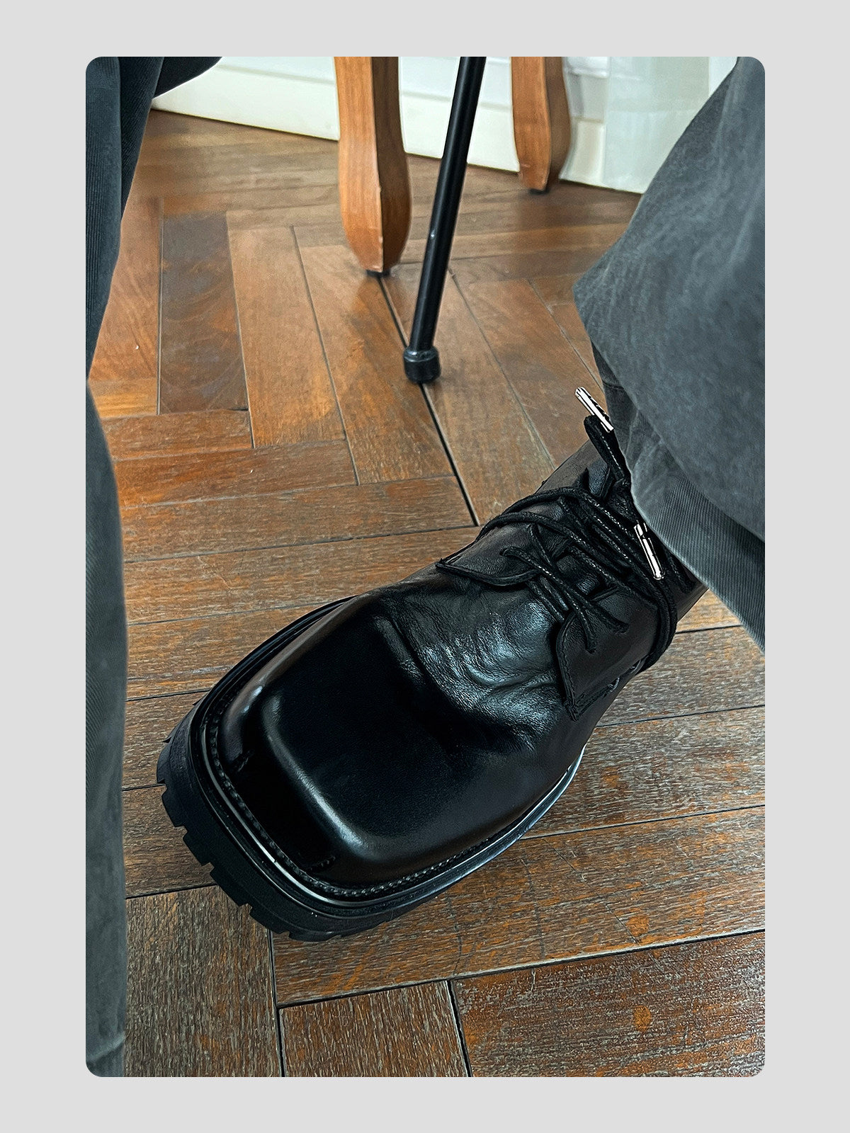 Washed Leather Square-Toe Derby Shoes