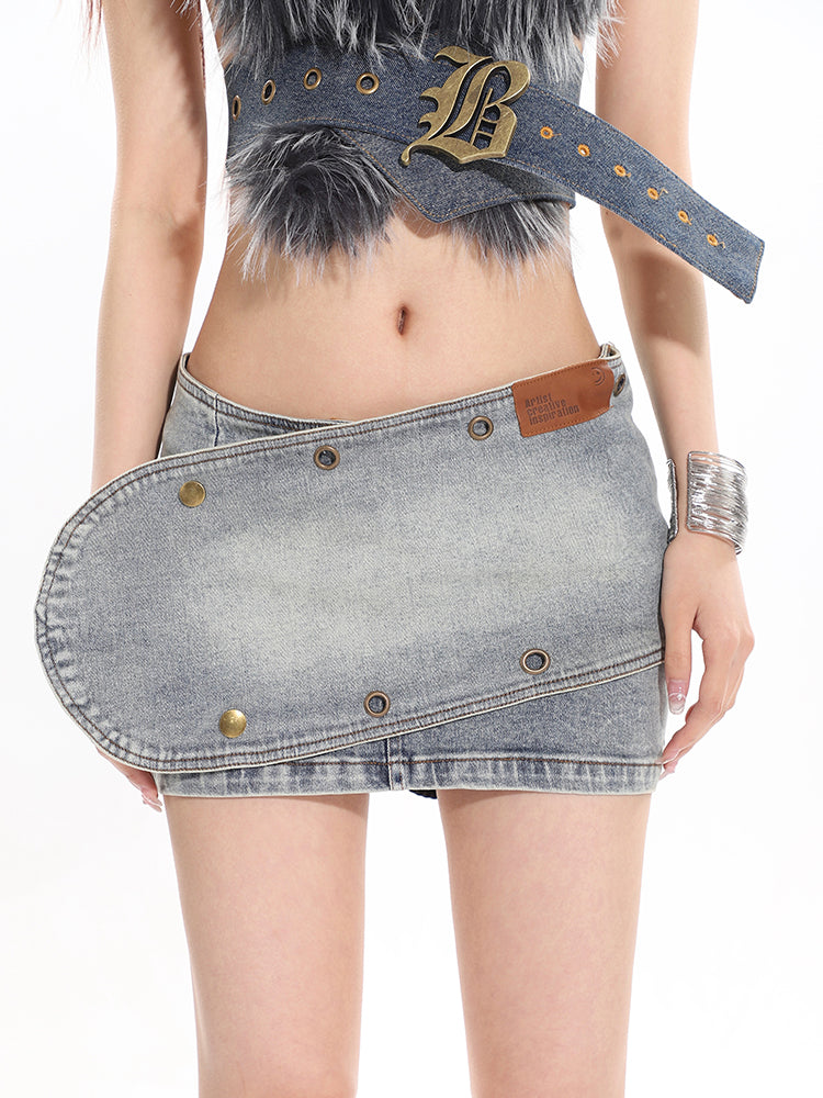 【24s March.】Retro Washed Denim Low Waist Skirt ArtsKoreanMan
