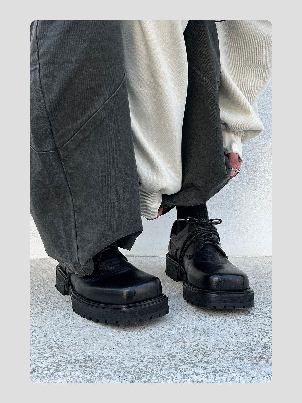 Washed Leather Square-Toe Derby Shoes