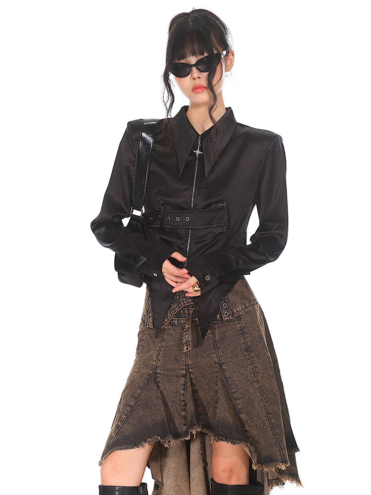 【24s Oct.】Hot Girl Metal Button Satin Shirt ArtsKoreanMan