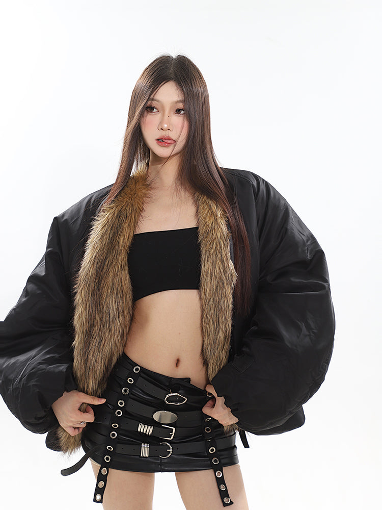 【23s November.】Black Patchwork Fur Jacket