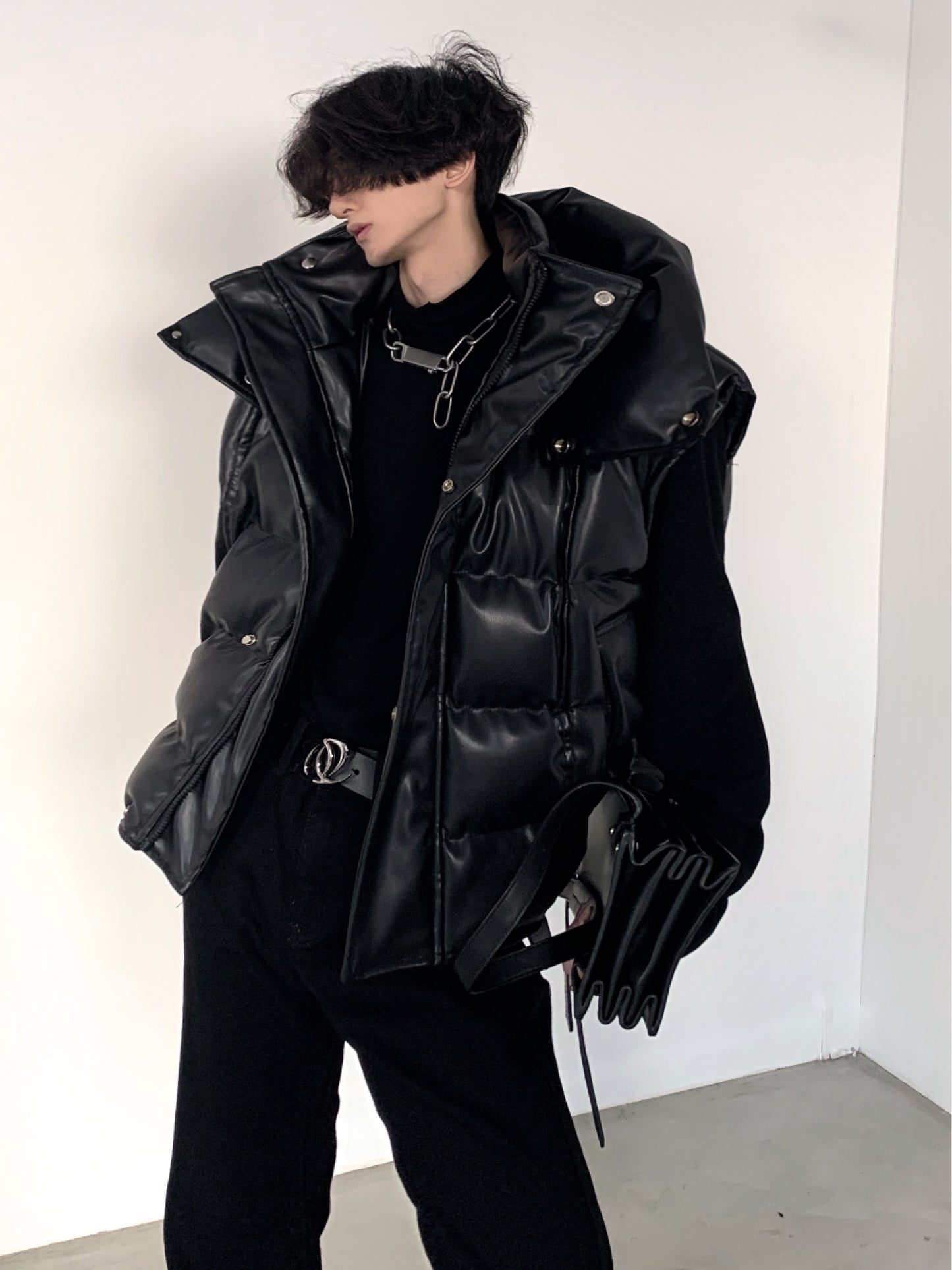 【23s December.】Hooded Leather Vest Two-piece Long Down Jacket