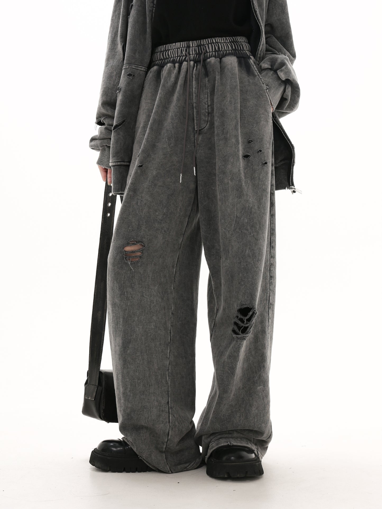 【25s Mar.】Destroyed Washed Distressed Hooded Cardigan Baggy Pants Suit