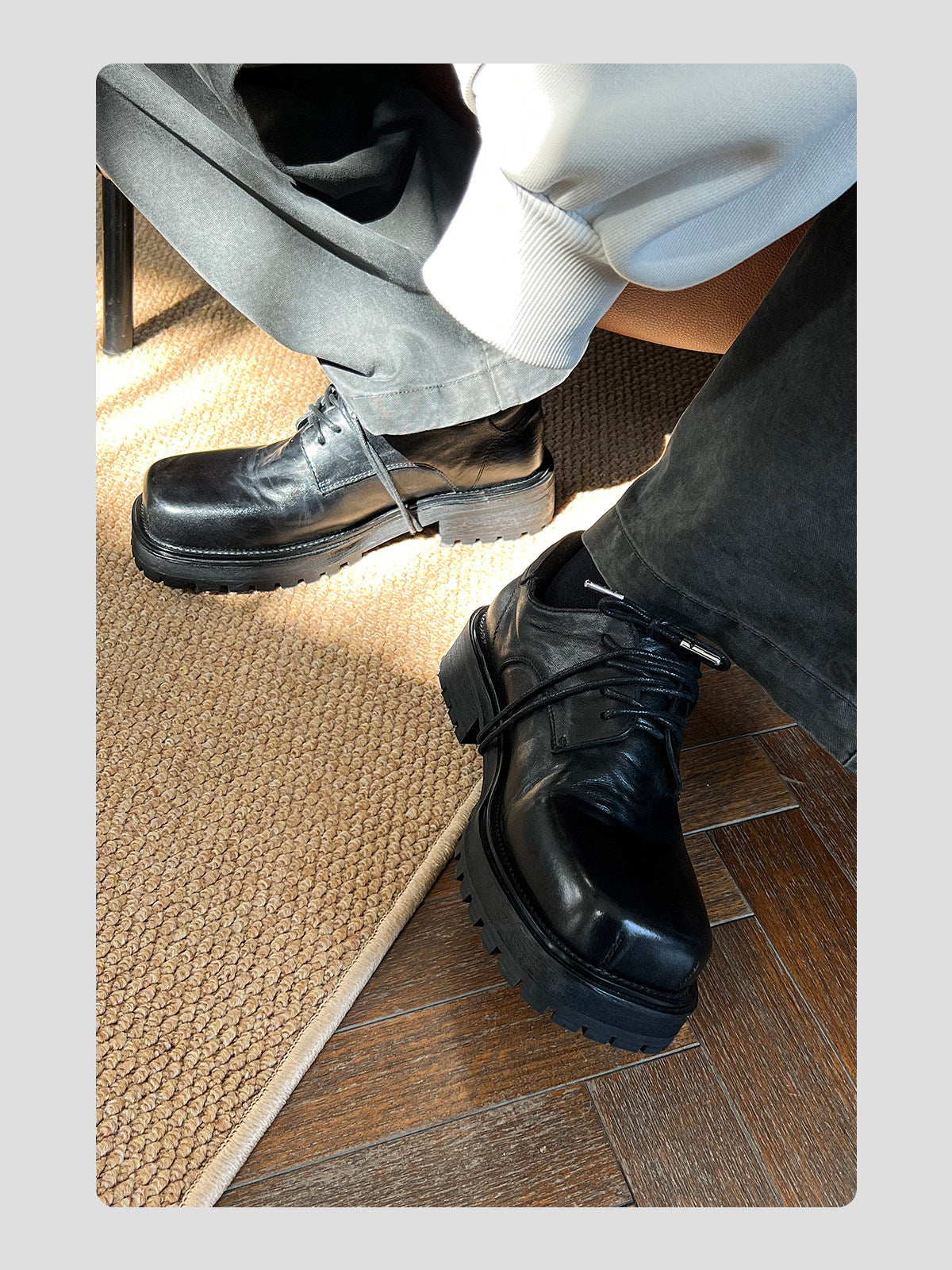 Washed Leather Square-Toe Derby Shoes