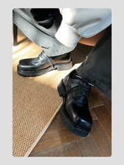 Washed Leather Square-Toe Derby Shoes