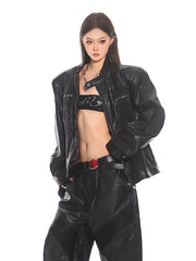 【24s Sep.】Punk Shaped Zippered Leather Biker Jacket ArtsKoreanMan