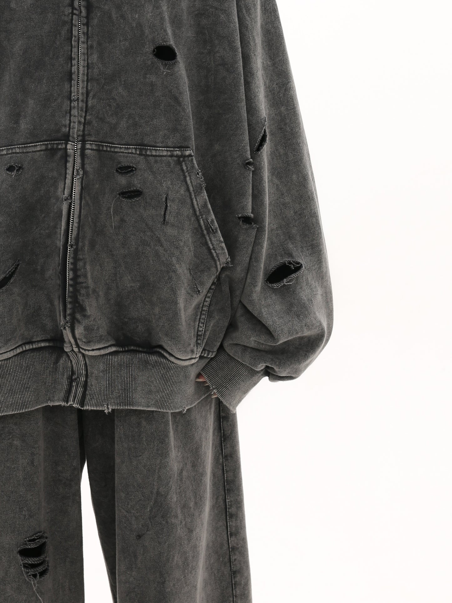 【25s Mar.】Destroyed Washed Distressed Hooded Cardigan Baggy Pants Suit