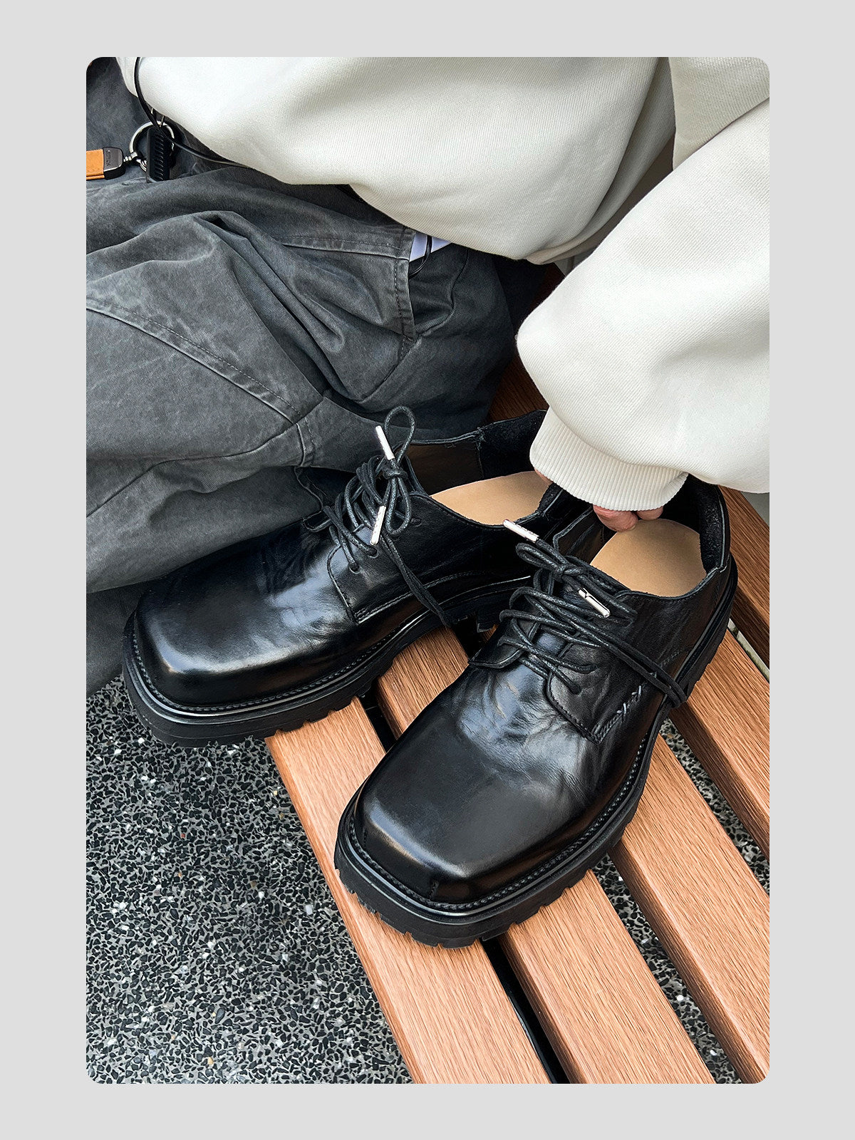 Washed Leather Square-Toe Derby Shoes