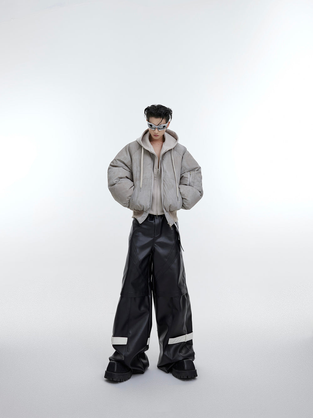 【23s November.】Distressed Fake Two-piece Design Sweatshirt Patchwork Cotton Jacket ArtsKoreanMan