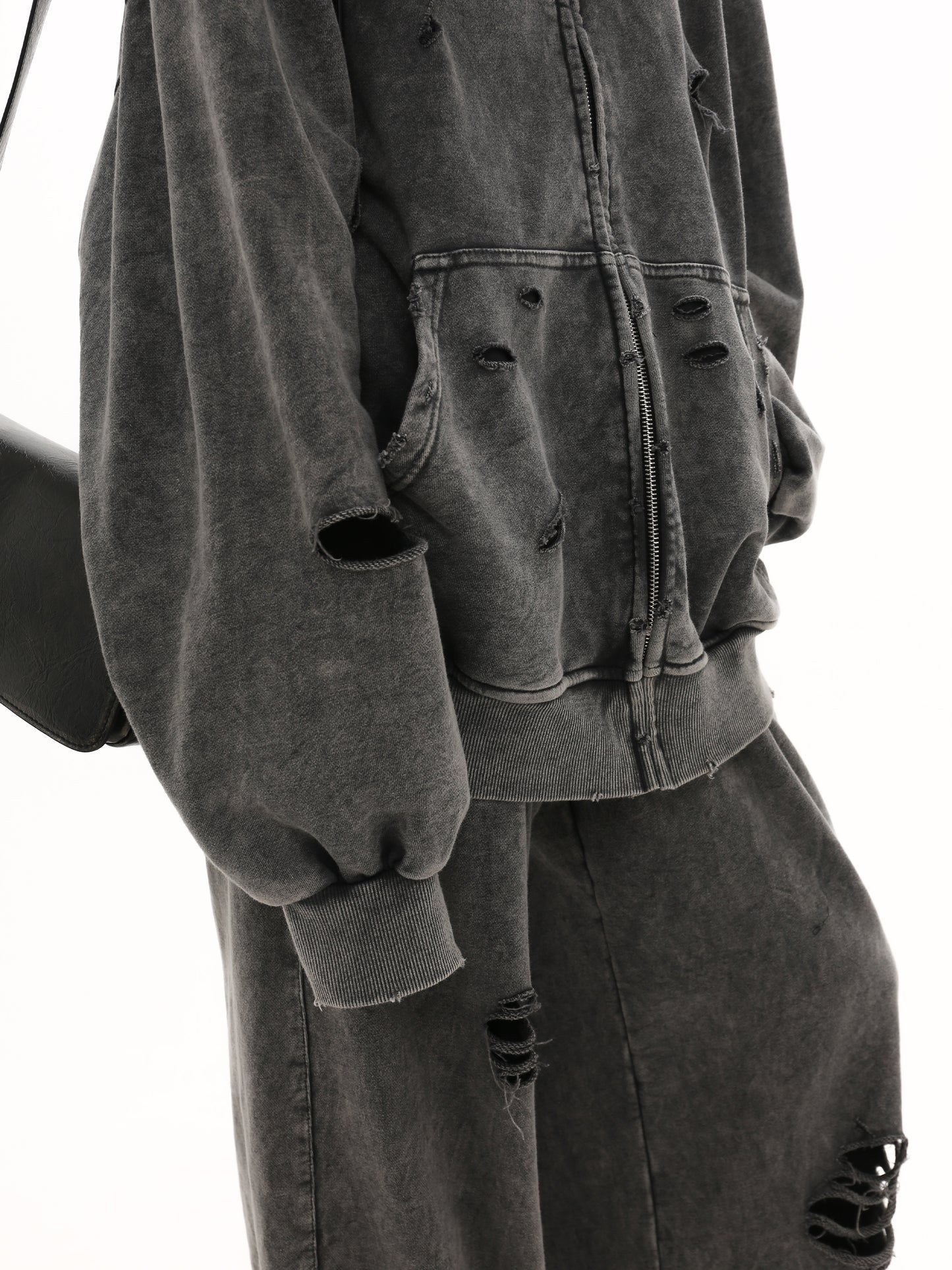 【25s Mar.】Destroyed Washed Distressed Hooded Cardigan Baggy Pants Suit