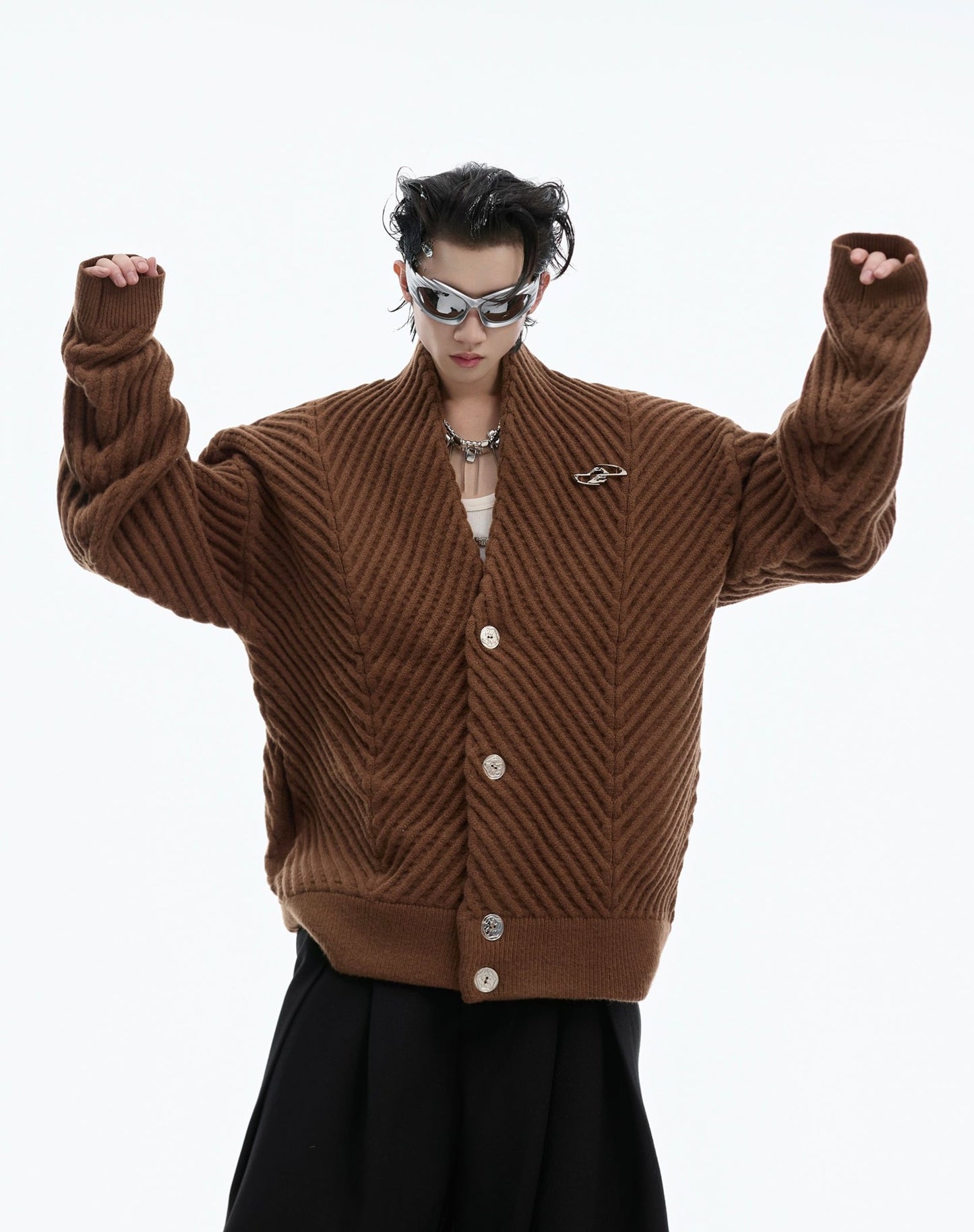 【24s Oct.】Metal Button Large V-neck Loose Knit Sweater