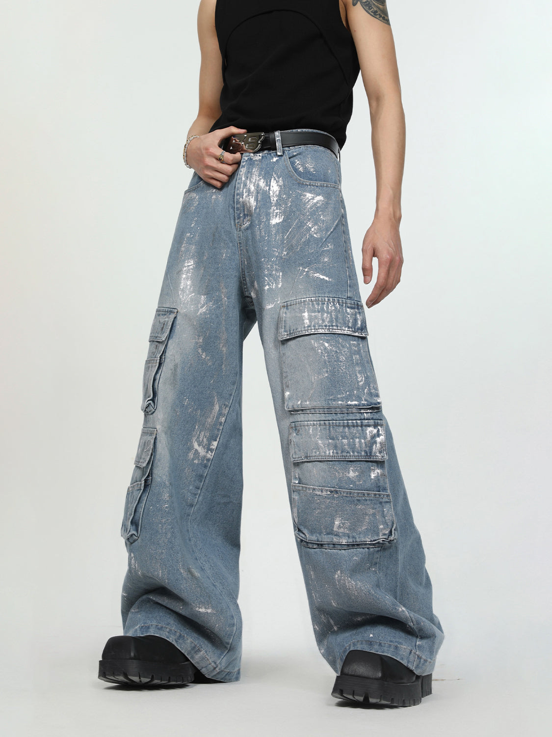 【24s March.】Graffiti Multi-pocket Jeans