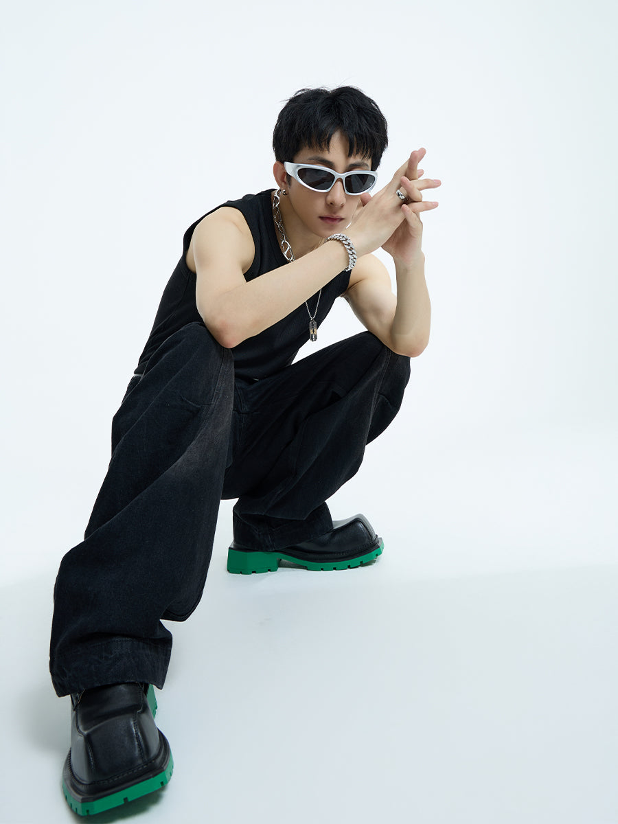 【23s September.】Curved Irregular Wide Leg Jeans-L ArtsKoreanMan