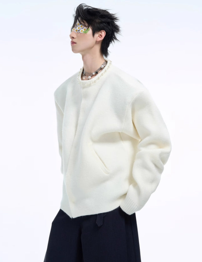 【24s Nov.】Simple Light Luxury Pearls Embellished Short Cardigan Sweater