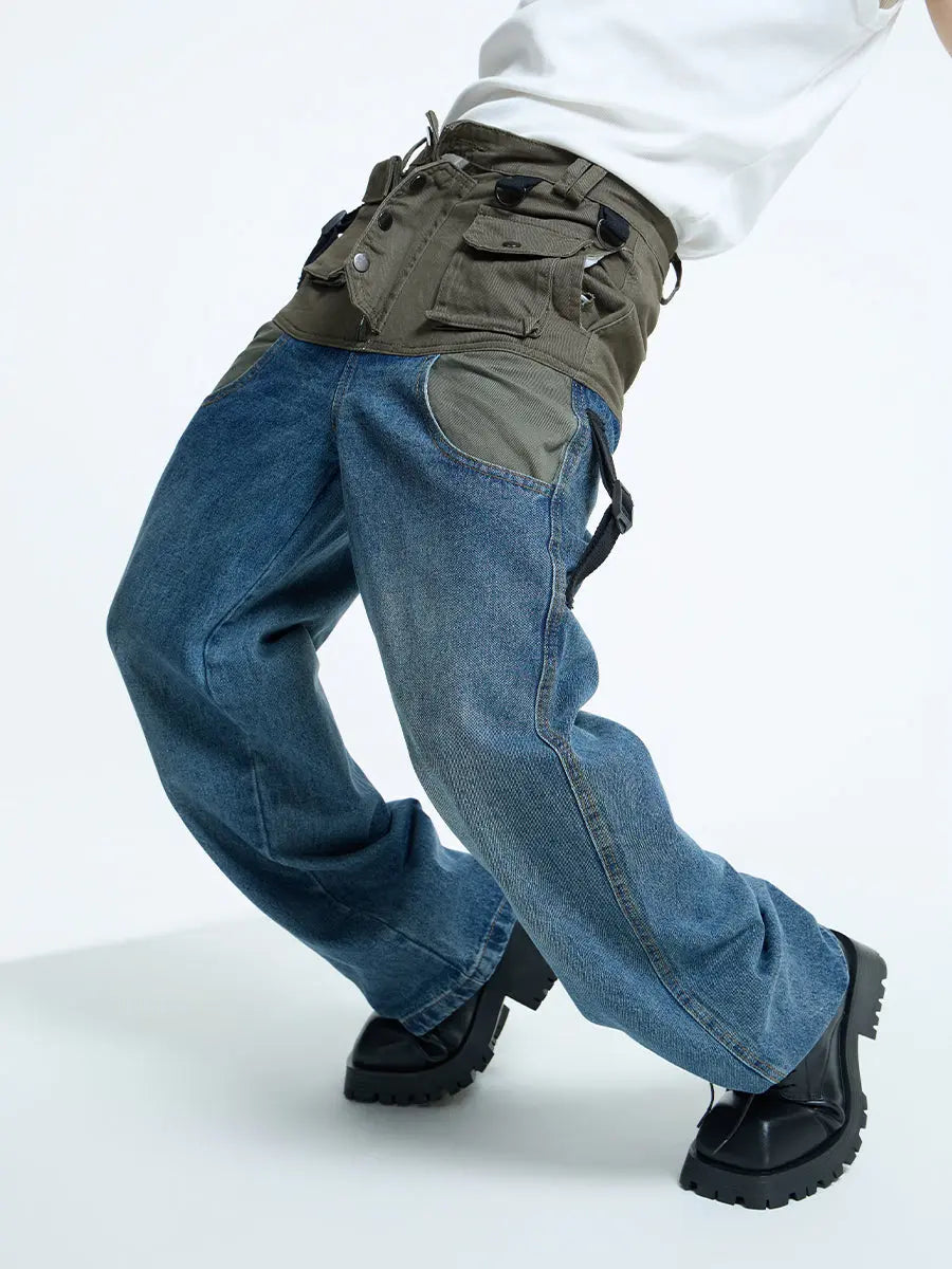 【23s September.】Vintage Multi-Pocket Panel Denim Cargo Pants ArtsKoreanMan