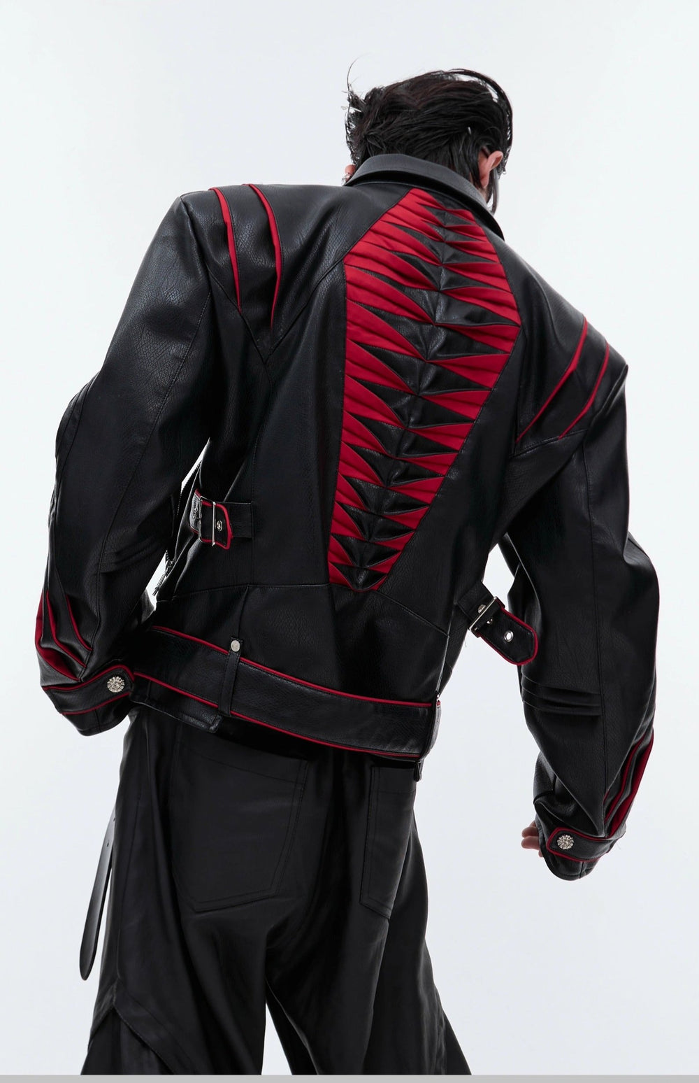 【24s Sep.】Pleated Spine Graphic Cropped Leather Biker Jacket ArtsKoreanMan