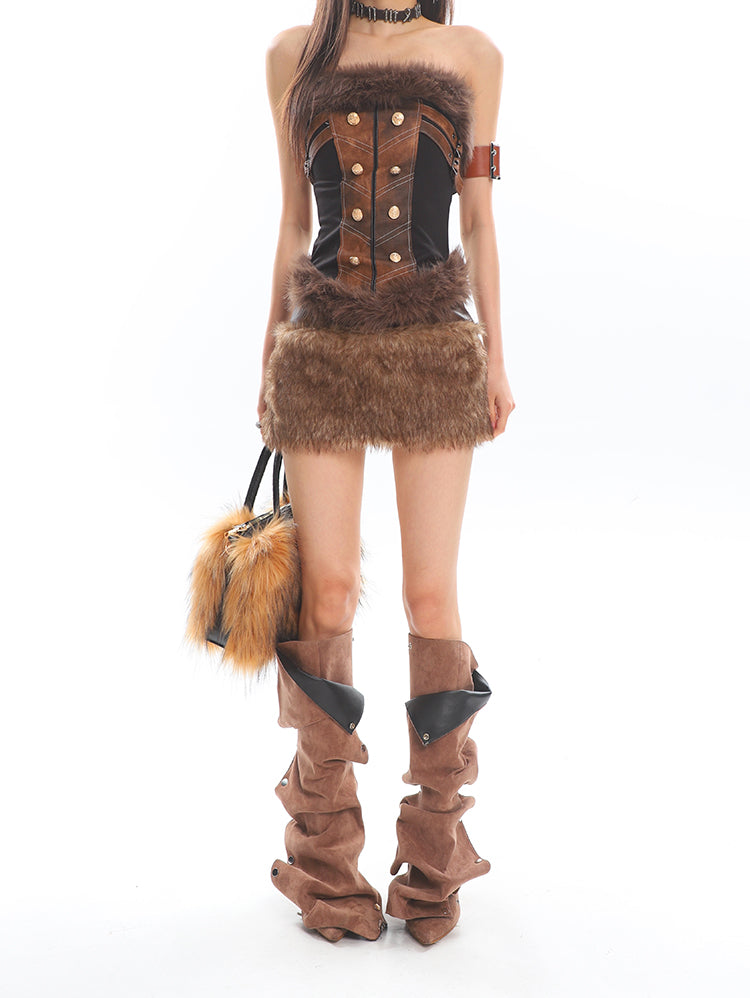 【25s Jan.】Retro Plush Spliced Vest/Skirt