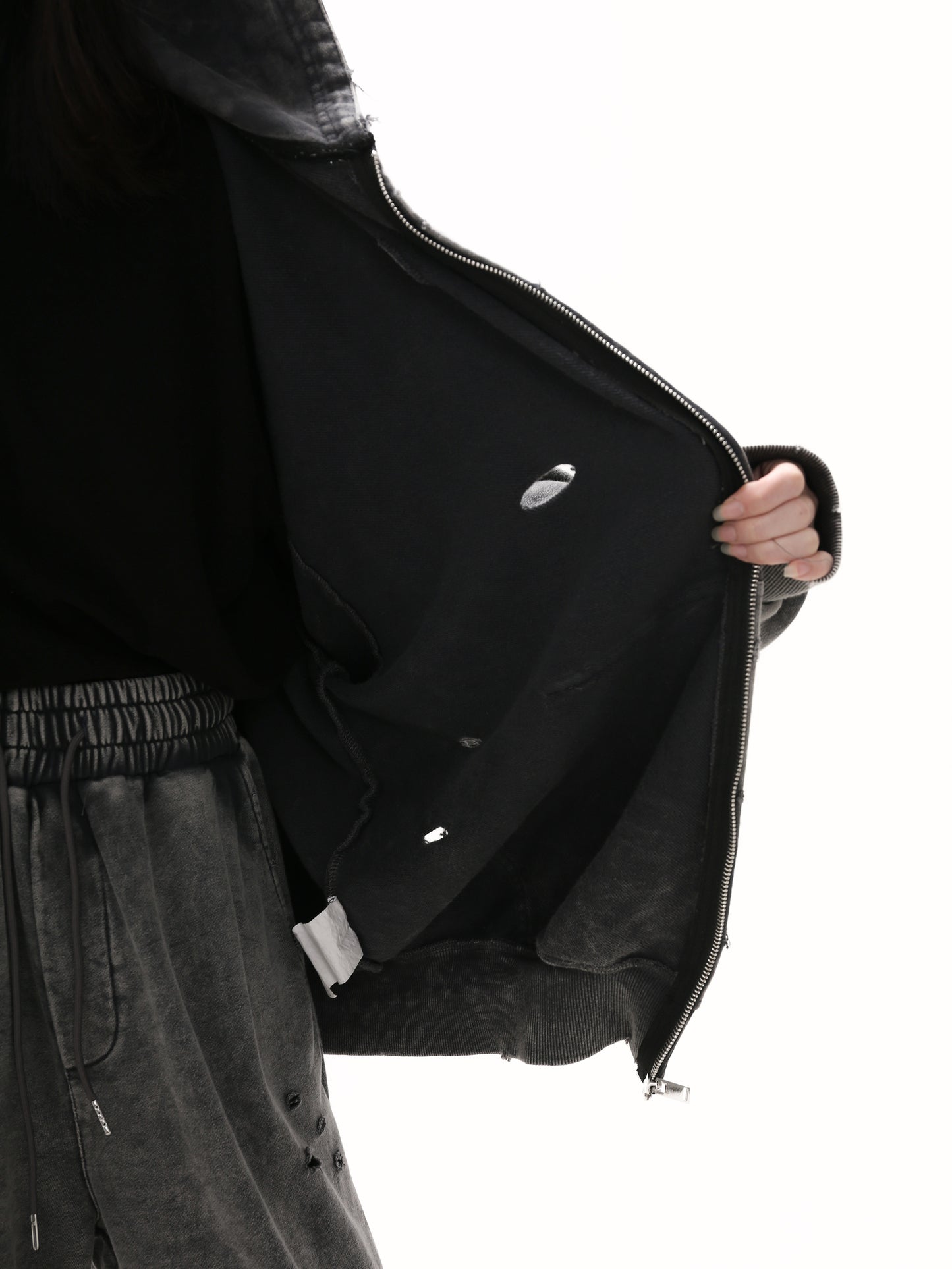 【25s Mar.】Destroyed Washed Distressed Hooded Cardigan Baggy Pants Suit