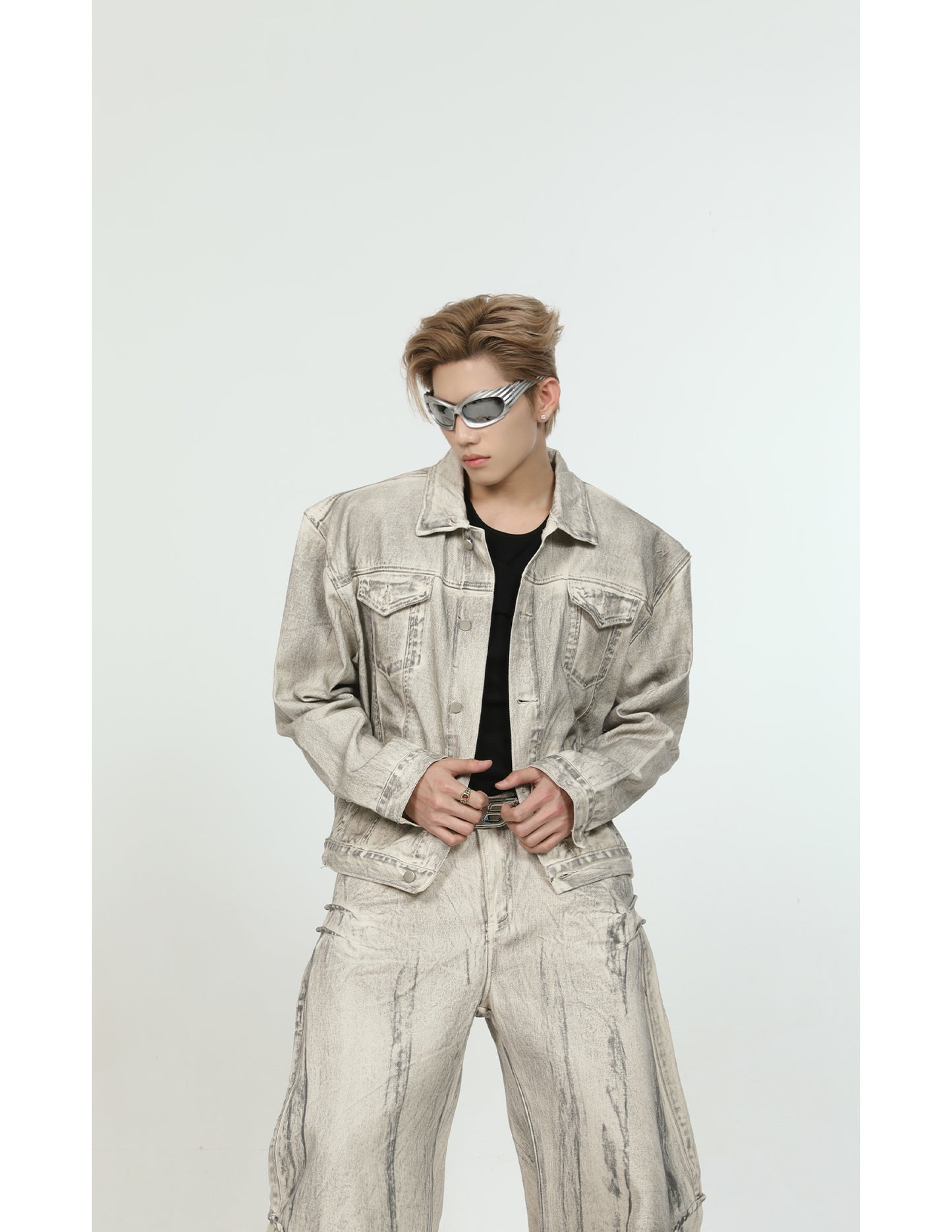 【24s Sep.】Wasteland Style Washed Distressed Denim Jacket + Wide-leg Pants ArtsKoreanMan