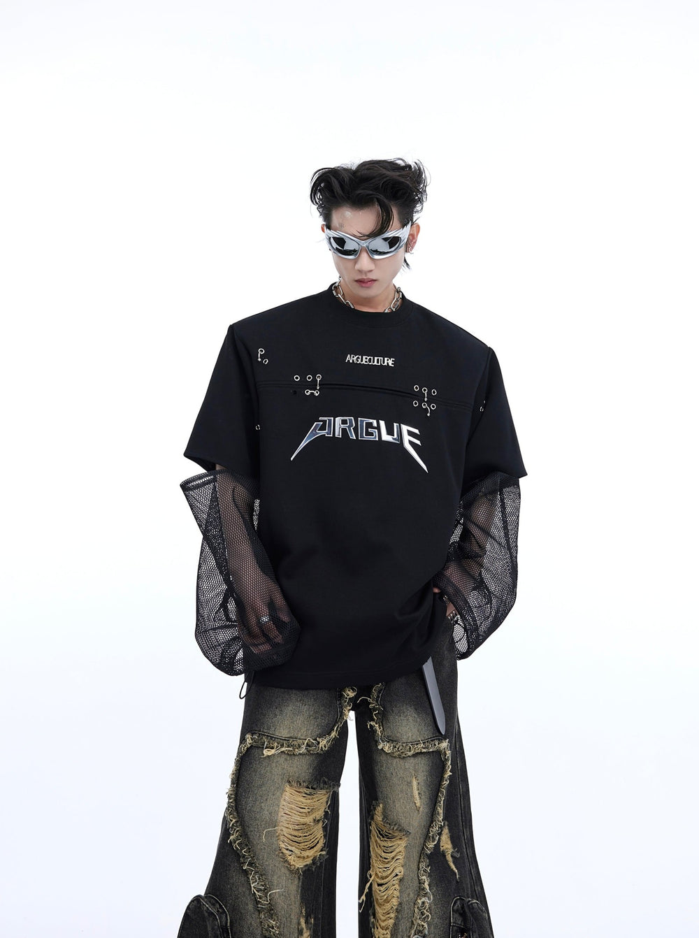 【24s April.】Deconstructed Fake Two Piece Mesh Splicing T-shirt ArtsKoreanMan