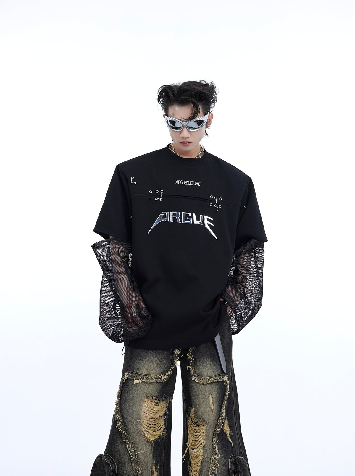 【24s April.】Deconstructed Fake Two Piece Mesh Splicing T-shirt ArtsKoreanMan