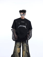 【24s April.】Deconstructed Fake Two Piece Mesh Splicing T-shirt ArtsKoreanMan