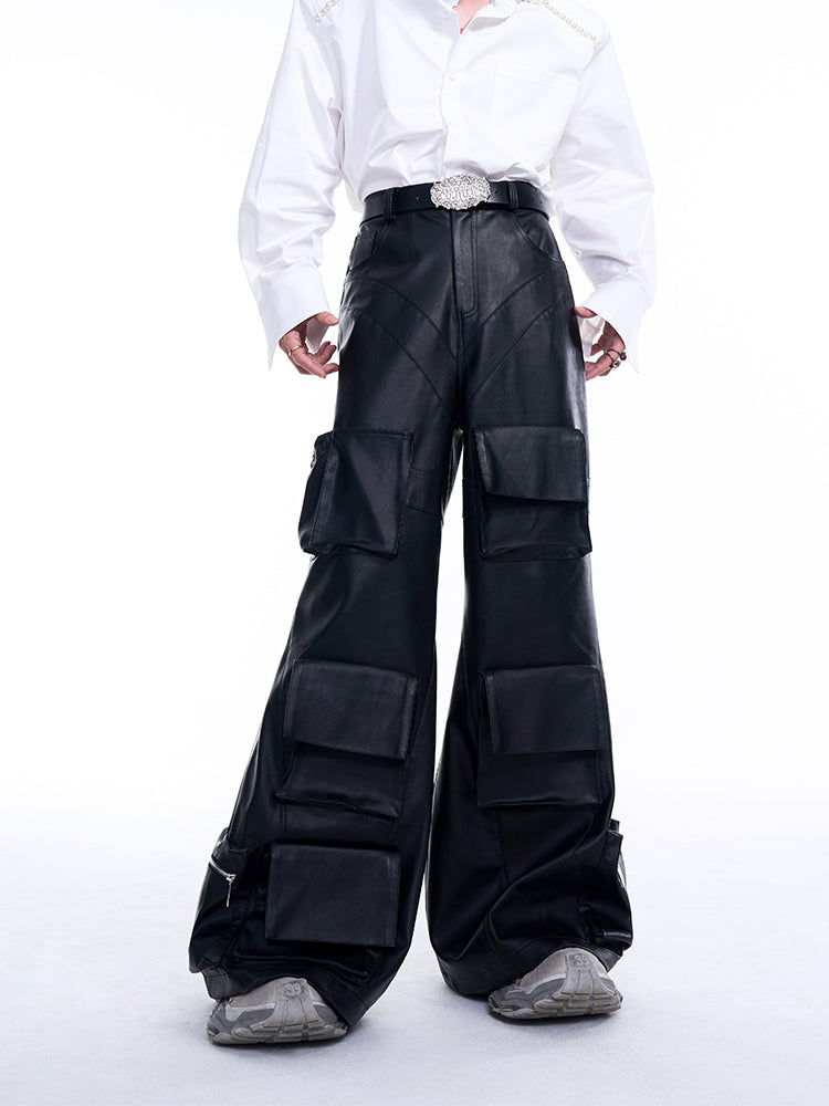 【24s Aug.】High Street Multi-pocket PU Leather Pants ArtsKoreanMan