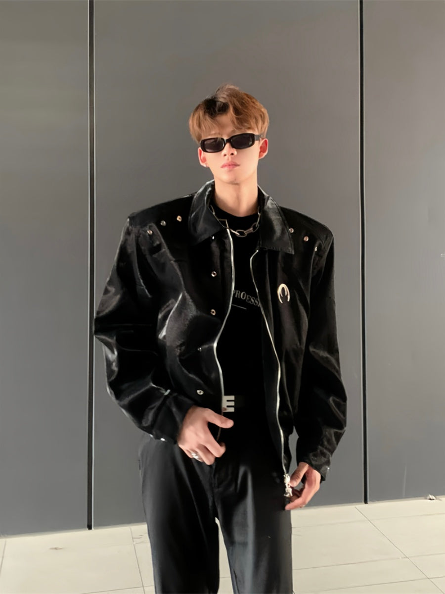 【24s Nov.】Liquid-feel Stand-up Collar Loose-fitting Padded Shoulder Jacket ArtsKoreanMan