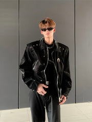 【24s Nov.】Liquid-feel Stand-up Collar Loose-fitting Padded Shoulder Jacket ArtsKoreanMan