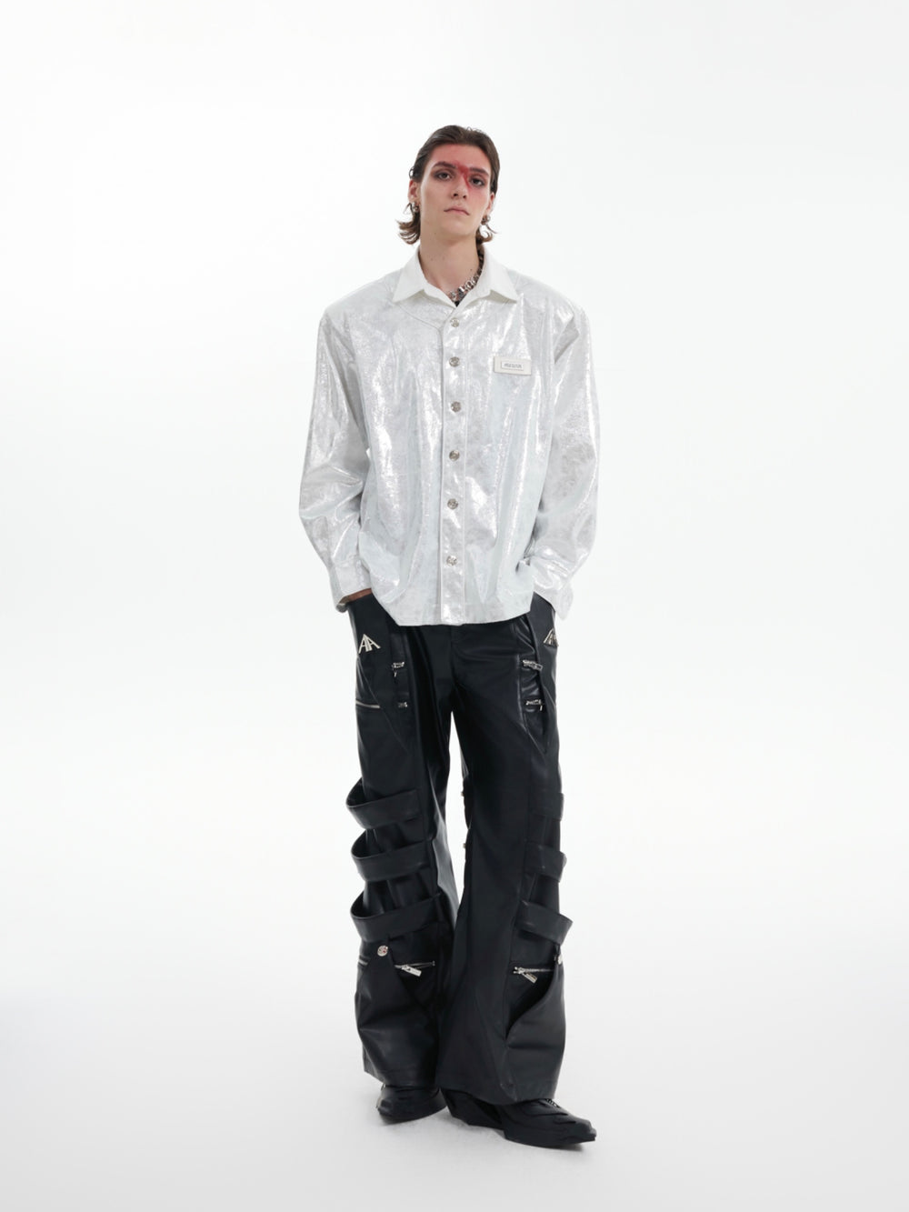 【24s Oct.】Liquid Texture Shiny Shoulder Pad Elegant Shirt ArtsKoreanMan