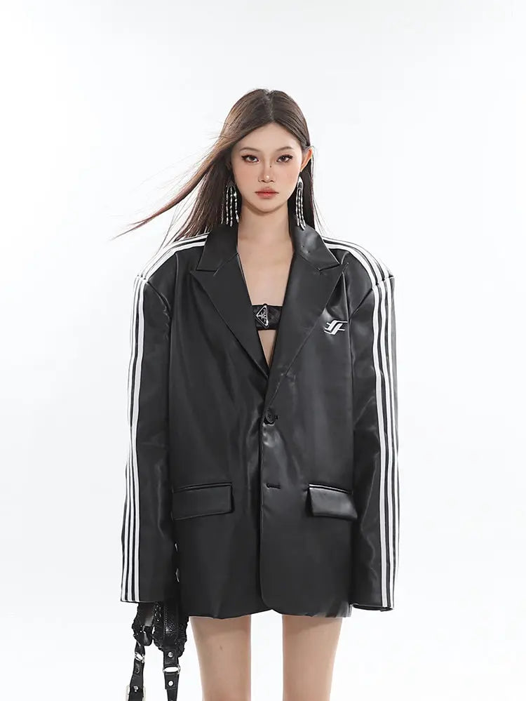 【23s August.】Oversized Black Leather Blazer ArtsKoreanMan